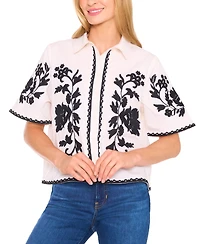CeCe Women's Embroidered Short-Sleeve Shirt
