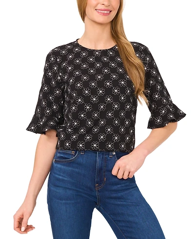 CeCe Women's Short Sleeve Ruffle Cuff Crew Neck Top
