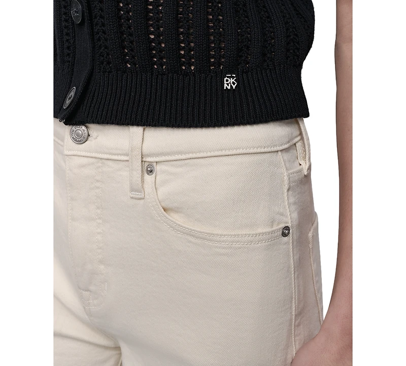 Dkny Jeans Women's Crewneck Short-Sleeve Cardigan Cable Pointelle Sweater - BLK