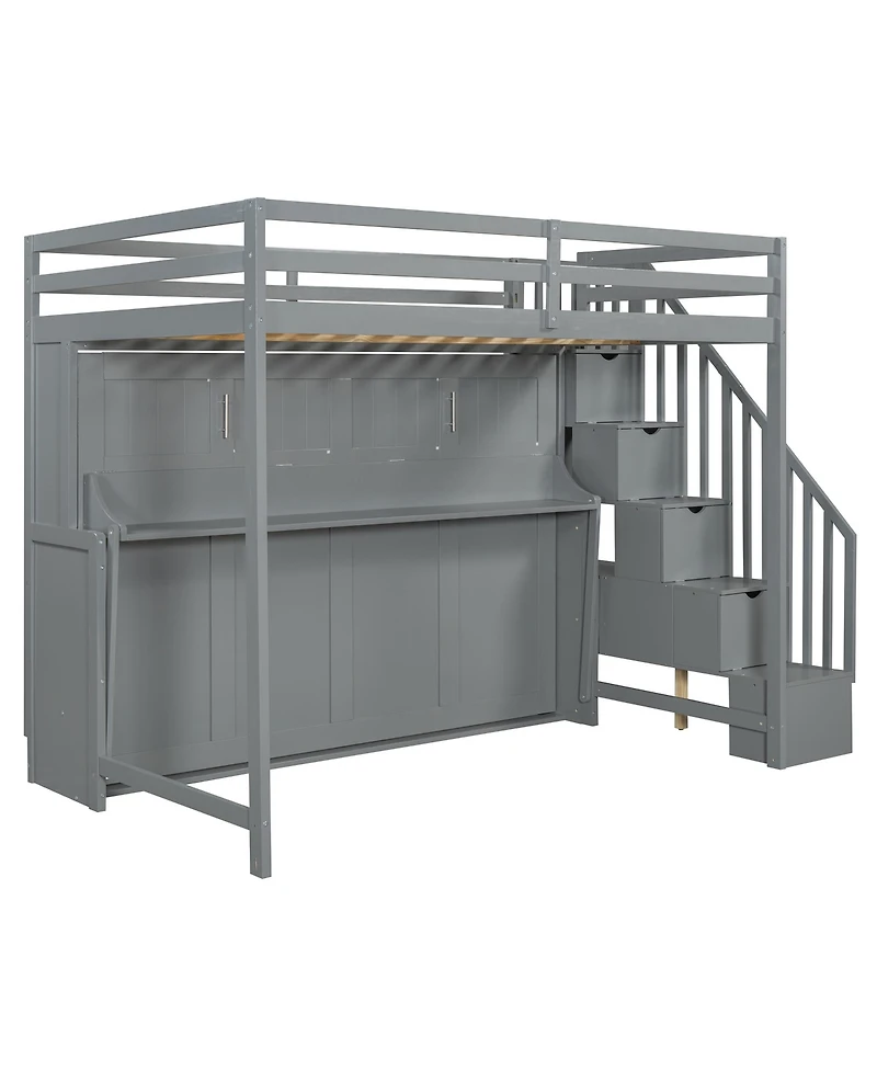 Full Over Full Size Murphy Bed with Hydraulic Lift & Desk Design