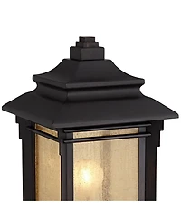 Franklin Iron Works Hickory Point Rustic Farmhouse Outdoor Pier Mount Lights Set of 2 Walnut Bronze 16 1/2" Frosted Cream Glass for Exterior Barn