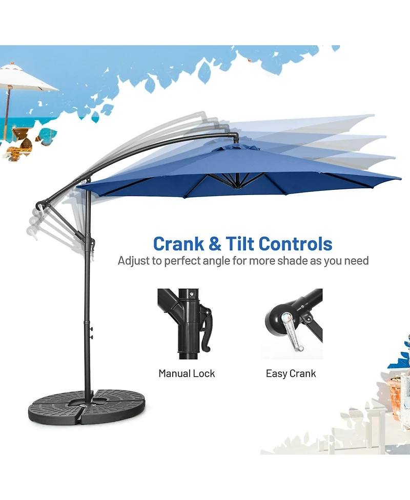 10 Feet Offset Umbrella with 8 Ribs Cantilever and Cross Base-Blue
