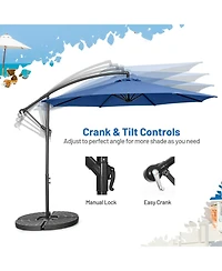 10 Feet Offset Umbrella with 8 Ribs Cantilever and Cross Base-Blue