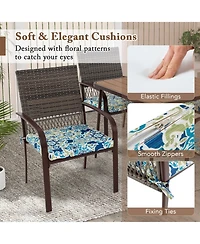 5 Pieces Patio Dining Set 4 Cushioned Rattan Armchairs and Square Table
