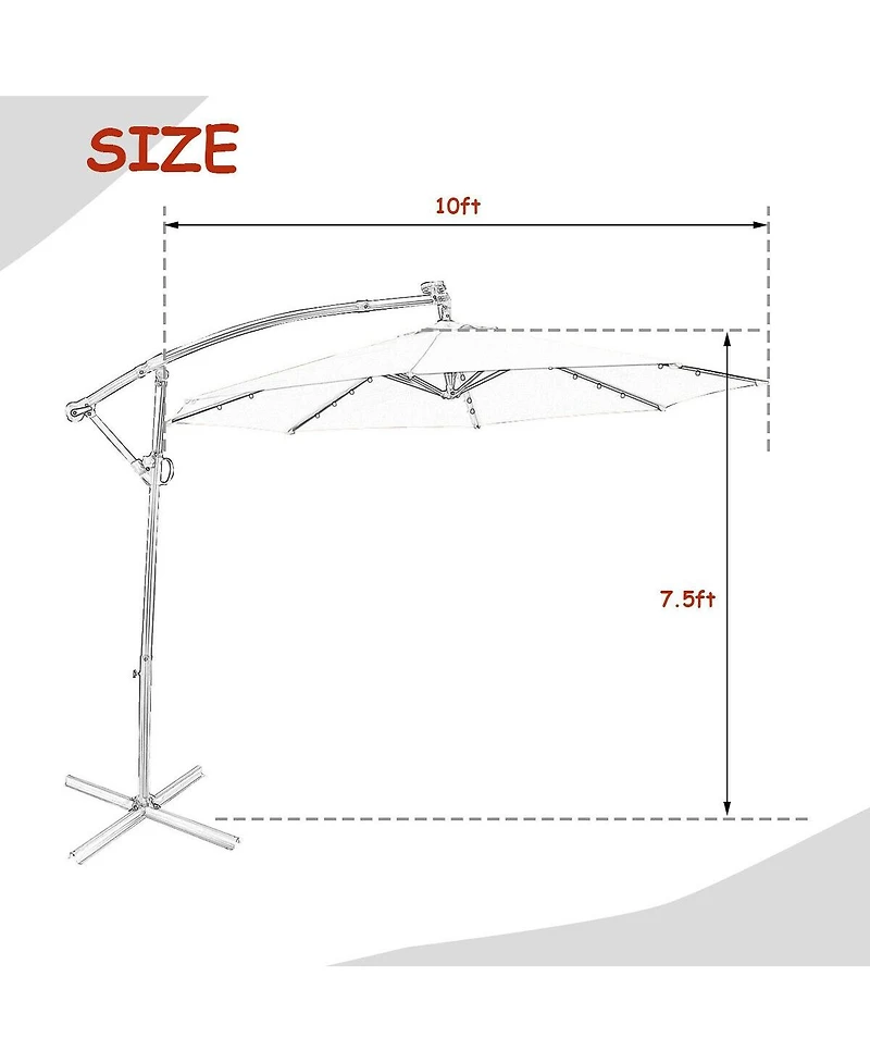 10 Feet 360° Rotation Solar Powered Led Patio Offset Umbrella without Weight Base