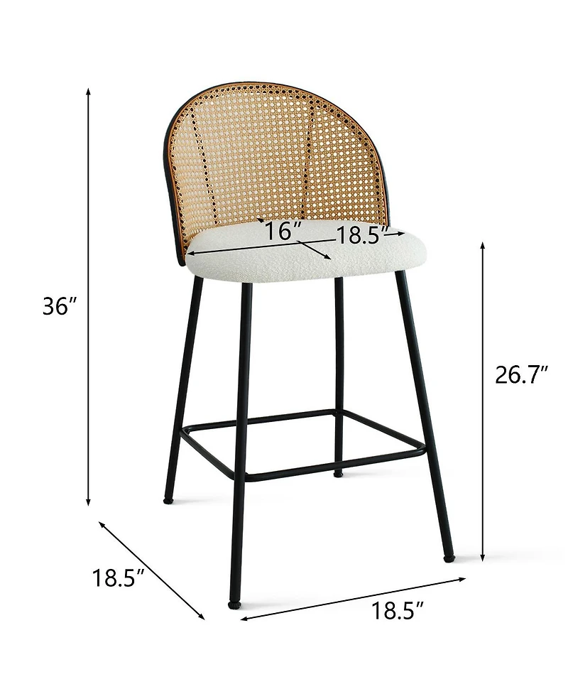 Set of 4 Rattan Back Counter Height Bar Stools, Modern Bar Chairs with Woven Cane-Style Backrest-Maison Boucle