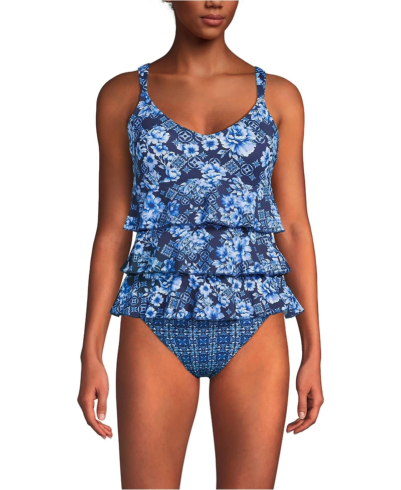 Lands' End Women's Long Torso Ruffle Fauxkini One Piece Swimsuit