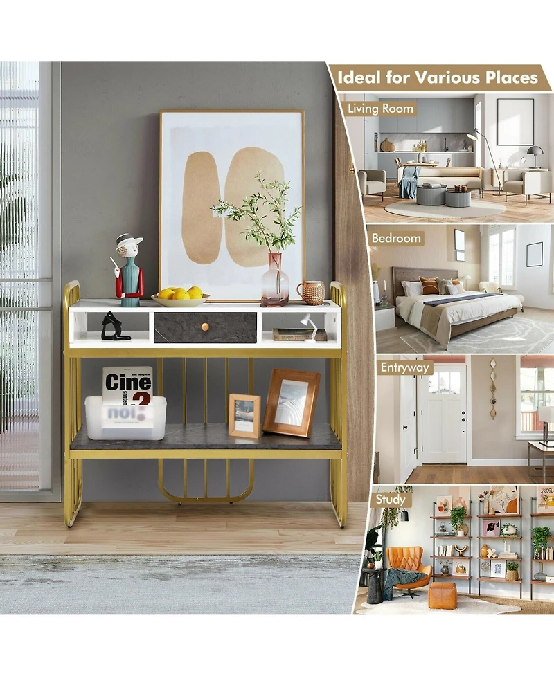 Console Table with Drawer Storage Shelf Wide Tabletop-White