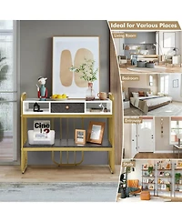 Console Table with Drawer Storage Shelf Wide Tabletop-White