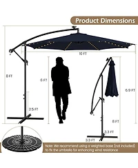 10 Feet Patio Offset Umbrella with 112 Solar-Powered Led Lights-Beige-Navy
