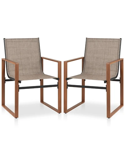 Outdoor Dining Chairs with Breathable Seat and Backrest Set of 2-Brown