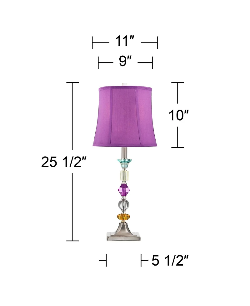 Bijoux Modern Chic Bohemian Table Lamps 25.5" High Set of 2 Brushed Nickel Multi Colored Stacked Acrylic Gem Purple Drum Shade for Kids Girls Roo