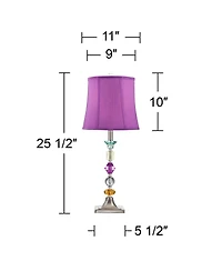 Bijoux Modern Chic Bohemian Table Lamps 25.5" High Set of 2 Brushed Nickel Multi Colored Stacked Acrylic Gem Purple Drum Shade for Kids Girls Roo