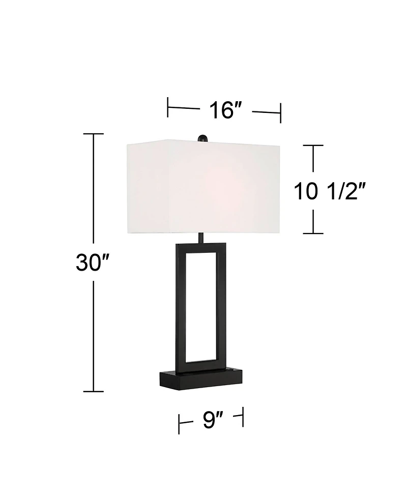 360 Lighting Todd 30" Tall Large Modern End Table Lamps Set of 2 Usb Port Ac Power Outlet Black Metal Living Room Charging