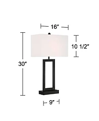 360 Lighting Todd 30" Tall Large Modern End Table Lamps Set of 2 Usb Port Ac Power Outlet Black Metal Living Room Charging