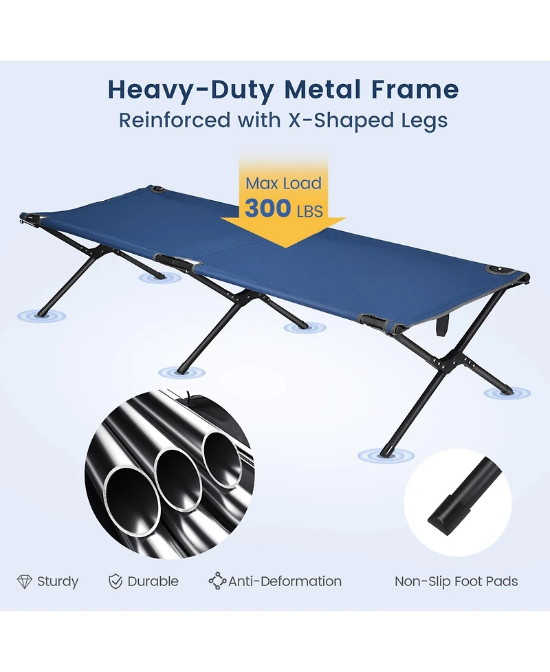 Adults Kids Folding Camping Cot-Blue