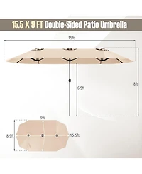 15.5 Ft Extra-Large Patio Umbrella with Led Solar Lights and Crank Handle-Beige
