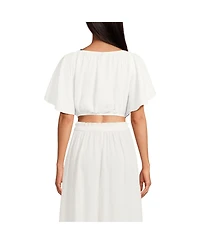 Lands' End Women's Cotton Gauze Dolman Sleeve Crop Cover Up Top