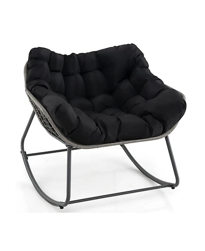 Outdoor Rocking Chair Oversized Patio Pe Wicker Egg Chair with Cushion