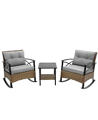 3-Piece Patio Conversation Set, Leisure Chair, Outdoor Rattan Rocking Chair Set Gray