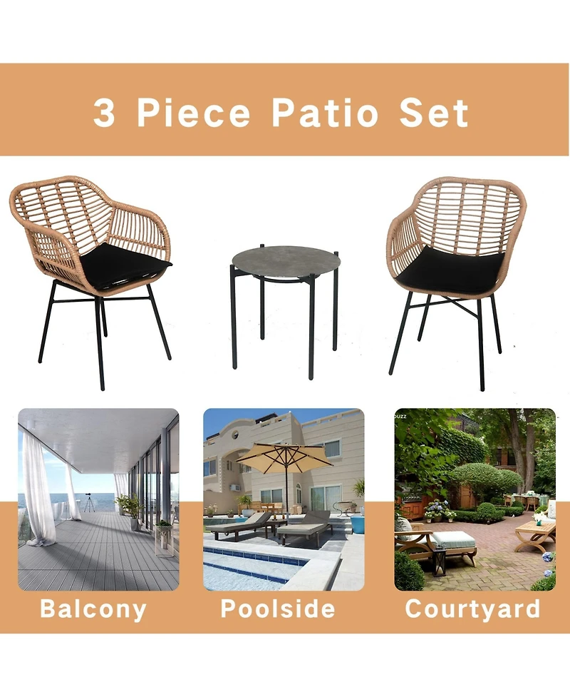 3 Pieces Of Luxury Outdoor Wicker Furniture ,Patio Bistro Style Table And Chair Combination,Weather-resistant Pe Wicker Weave