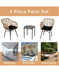 3 Pieces Of Luxury Outdoor Wicker Furniture ,Patio Bistro Style Table And Chair Combination,Weather-resistant Pe Wicker Weave