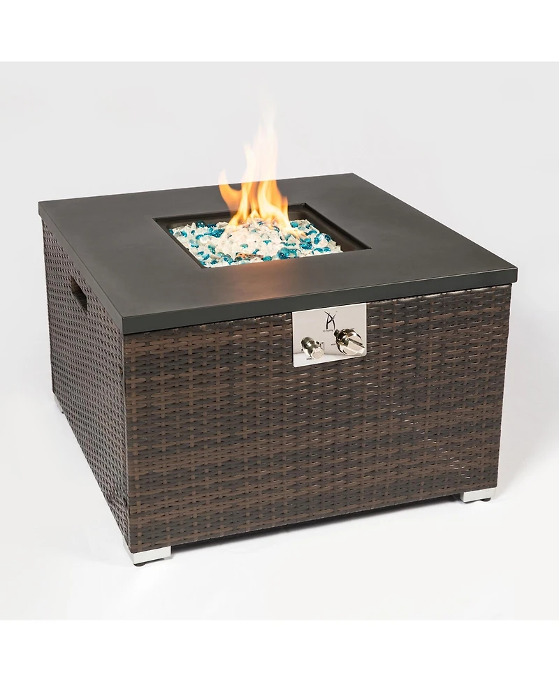 Square Wicker 20 in. Fire Pit Table with Extension