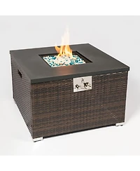 Square Wicker 20 in. Fire Pit Table with Extension