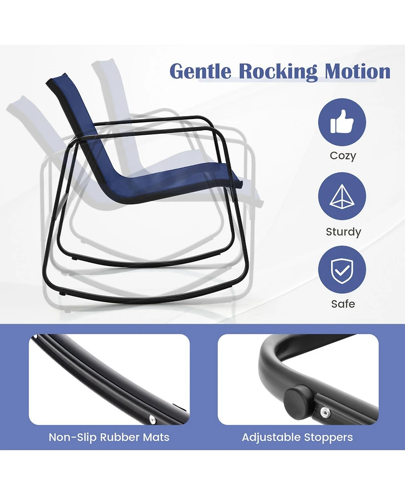 4 Piece Patio Rocking Set with Glass-Top Table-Navy