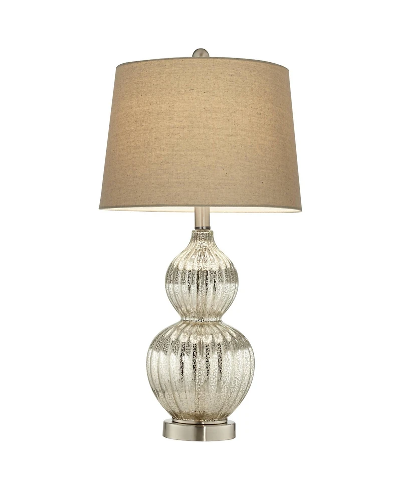 Regency Hill Lili Country Cottage Table Lamps 25" High Set of 2 Fluted Mercury Glass Double Gourd Beige Drum Shade for Bedroom Living Room Bedsid