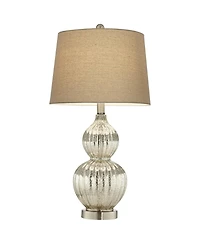 Regency Hill Lili Country Cottage Table Lamps 25" High Set of 2 Fluted Mercury Glass Double Gourd Beige Drum Shade for Bedroom Living Room Bedsid