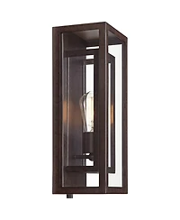 Possini Euro Design Rustic Industrial Farmhouse Outdoor Wall Light Fixtures Set of 2 Bronze 15 1/2" Clear Glass for Exterior Barn Deck House Porc