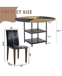 Streamdale 47.3" Round Dining Table Set with 4 Black Pu Chairs