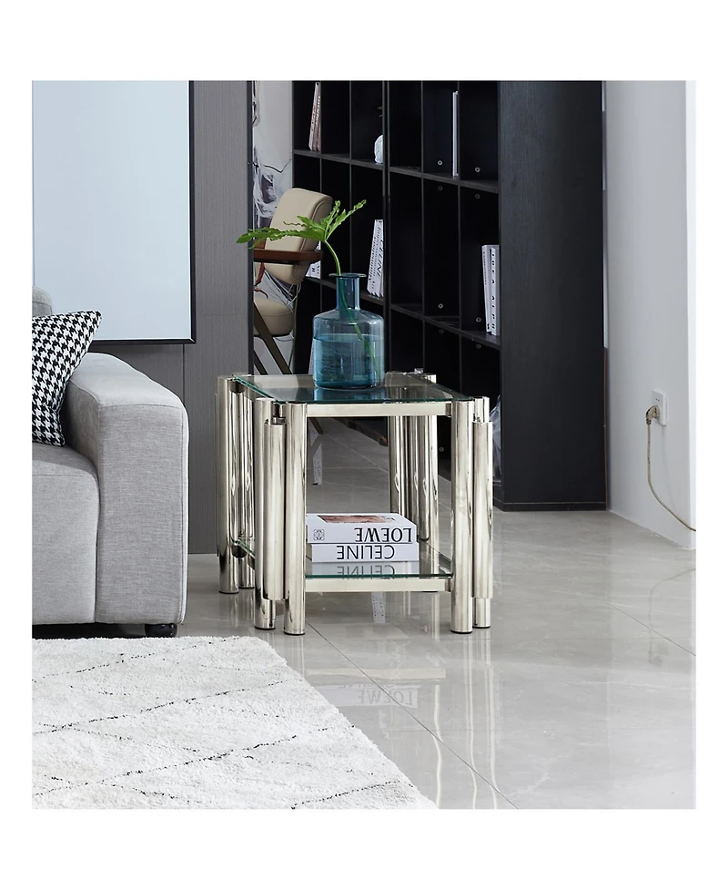 Streamdale 20" Square Glass End Table - Silver