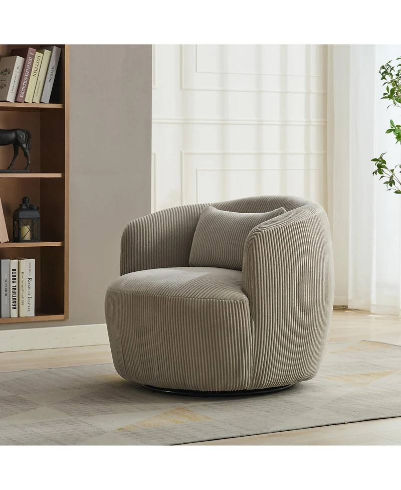 Streamdale 34" Wide Corduroy Swivel Barrel Chair with Pillow - Light Gray