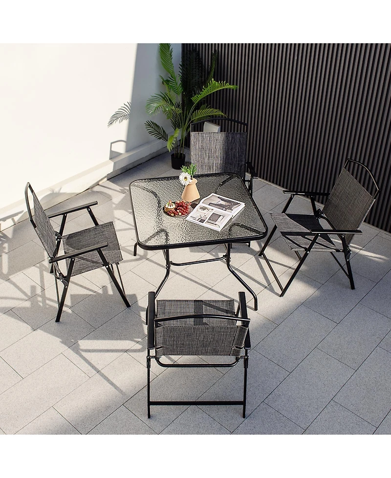 Patio Folding Chairs Set of 4 with Cozy Seat Fabric and Heavy-Duty Metal Frame-Gray