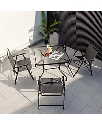 Patio Folding Chairs Set of 4 with Cozy Seat Fabric and Heavy-Duty Metal Frame-Gray