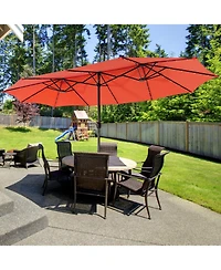 15 Feet Twin Patio Umbrella with 48 Solar Led Lights-Orange
