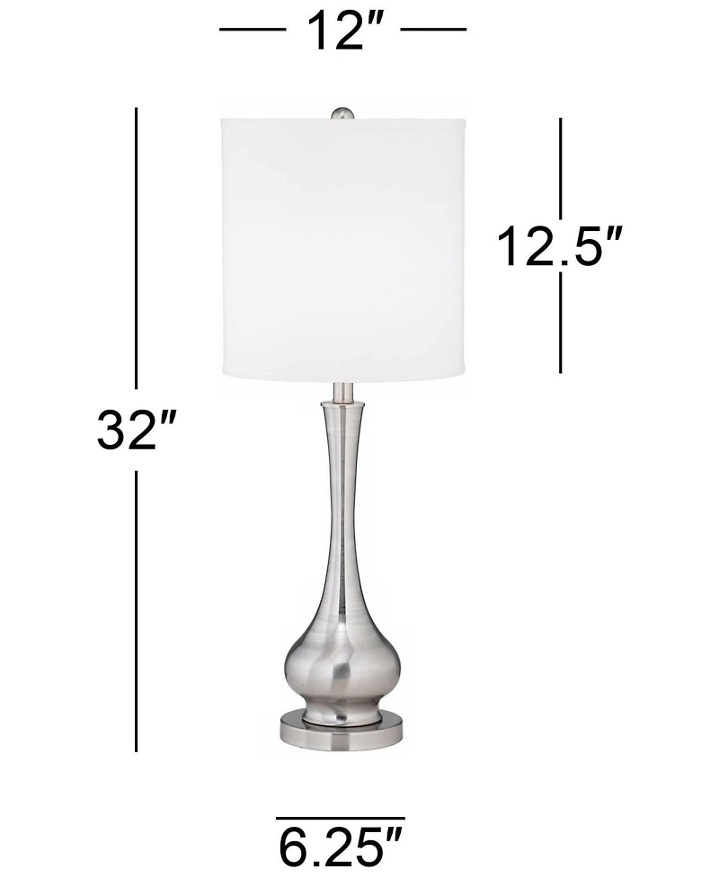 Possini Euro Design 32" Tall Gourd Large Modern End Table Lamps Set of 2 Silver Brushed Steel Finish Metal Living Room Bedroom