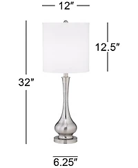 Possini Euro Design 32" Tall Gourd Large Modern End Table Lamps Set of 2 Silver Brushed Steel Finish Metal Living Room Bedroom