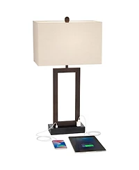 360 Lighting Todd Modern Table Lamps 30" Tall Set of 2 Bronze with Usb and Ac Power Outlet in Base Oatmeal Shade for Bedroom Living Room Bedside
