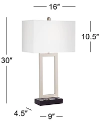 Todd 30" Tall Large Rectangular Modern End Table Lamps Set of 2 Usb Port Ac Power Outlet Silver Brushed Nickel Finish Metal Living Room Charging