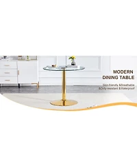 35" Glass Top Round Dining Table - Gold Legs