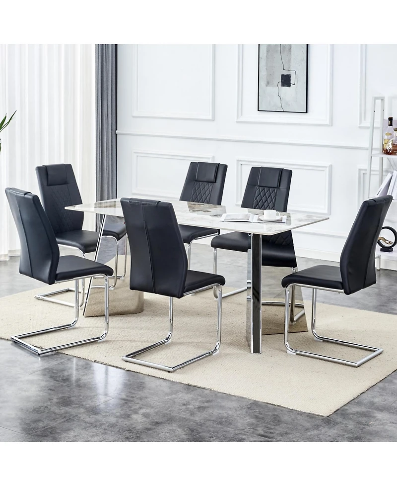Streamdale Pandora Stone Table & 6 Pu Chairs - Butterfly Legs