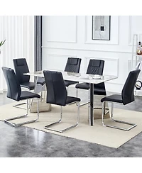 Streamdale Pandora Stone Table & 6 Pu Chairs - Butterfly Legs