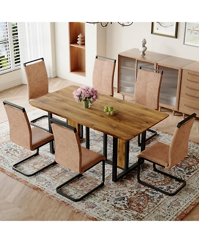 Streamdale 67" Wood Dining Table Set with 6 Brown Chairs