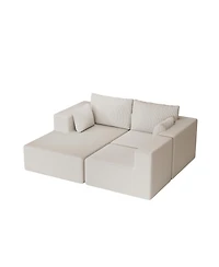 Streamdale Beige Corduroy Sectional Sofa with Chaise Lounge