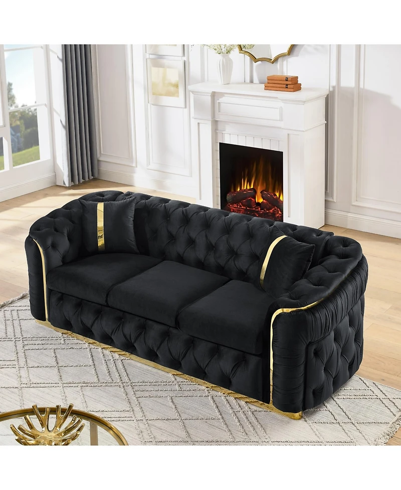 Streamdale 90.6" Velvet Button Tufted Chesterfield Sofa - Black
