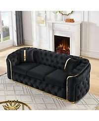 Streamdale 90.6" Velvet Button Tufted Chesterfield Sofa - Black