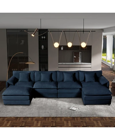 Streamdale U-Shaped Sectional Sofa with Ottomans - Chenille Blue